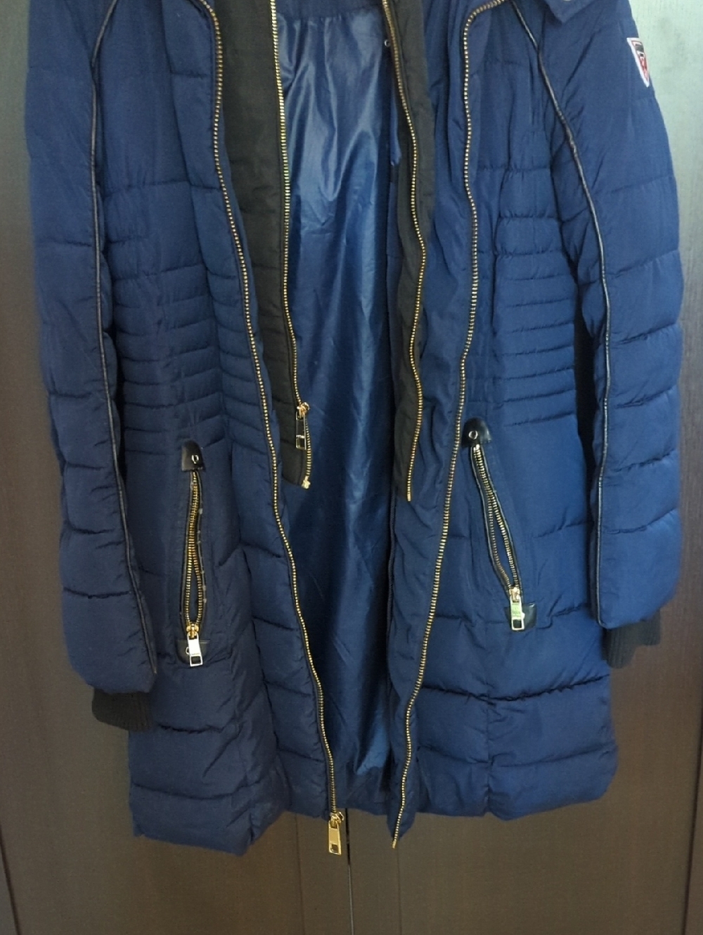 Guess 3/4 Navy Quilted Long Puffer Coat with Zip - Size M Great Condition - Picture 4 of 5